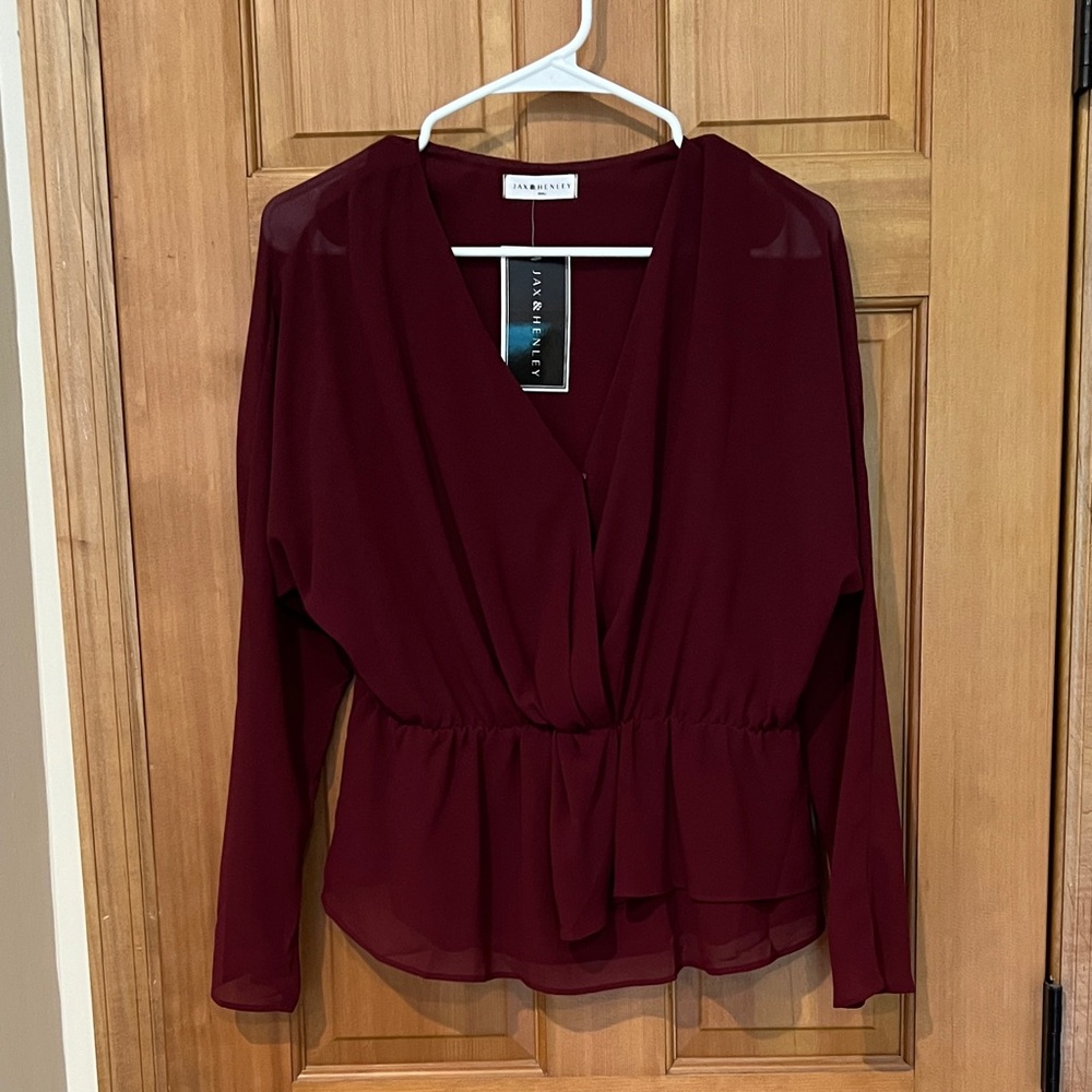 Elegant Jax Henley Burgundy Blouse